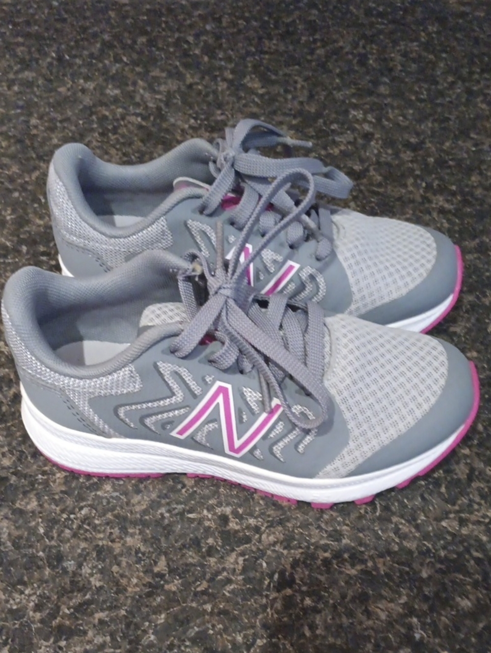 New Balance Kids Gray and Pink Athletic Lace-Up Sneakers